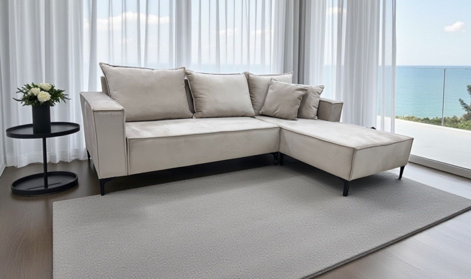 סלון פינתי קומפקטי באורך 255 ס"מ נוח ומפנק מרופד בבד פנדה קטיפתי רך ומלטף דגם מליסה סלון פינתי קומפקטי באורך 255 ס"מ נוח ומפנק מרופד בבד פנדה קטיפתי רך ומלטף דגם מליסה